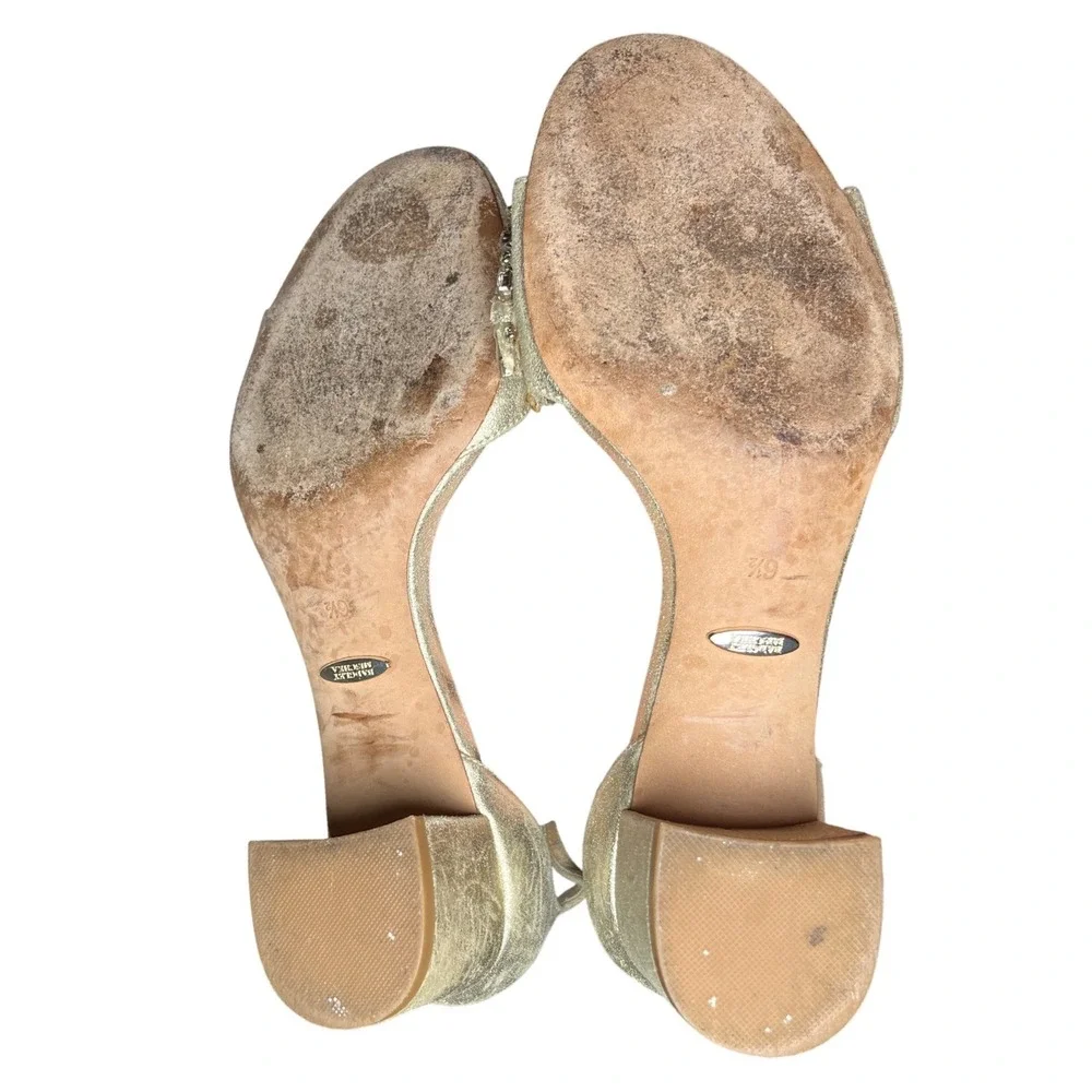 Formal Gold Embellished Block Heels‎ Badgley Mischka Ankle Strap 6.5